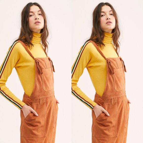 Free People Suede Midi Pinafore Dress Jumper - Picture 3 of 3